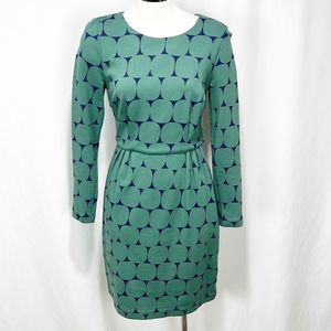 Boden Geometric Printed Blue and Green Ponte Dress Size 6P